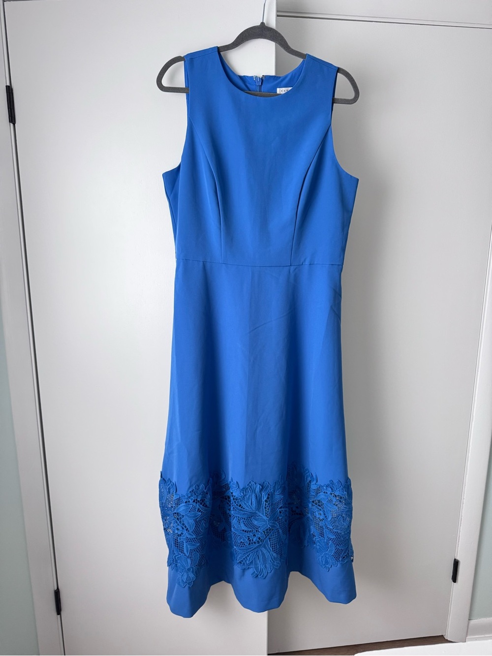 Kay Unger Vivianne Midi Dress in blue with lace trim size 14 - Picture 2 of 6